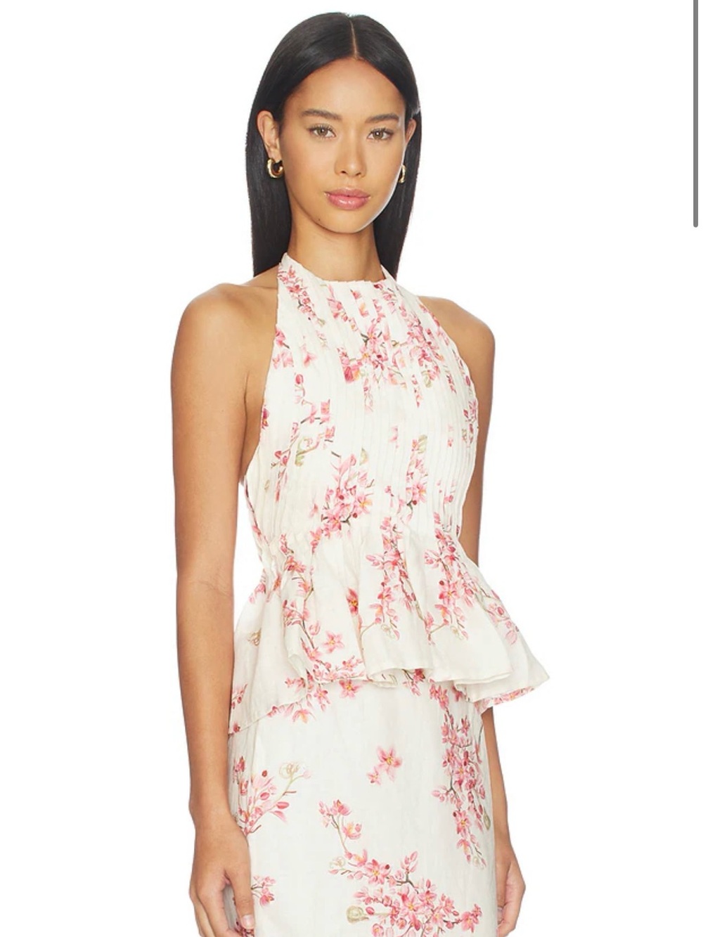 Agua by Agua Bendita Halter Peplum Top in White and Pink